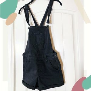 Black Denim Overall Shorts